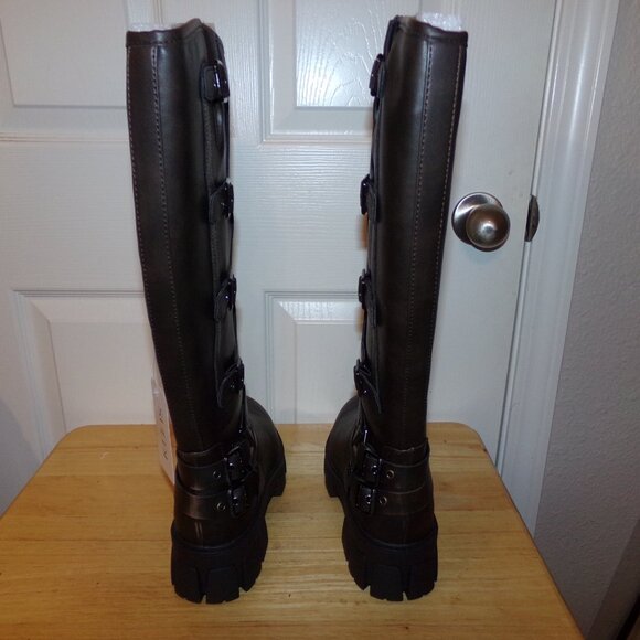 Suedi Women's Knee High Riding Boots /Side Zipper Chunky Platform Motorcycle 10 - Picture 3 of 9